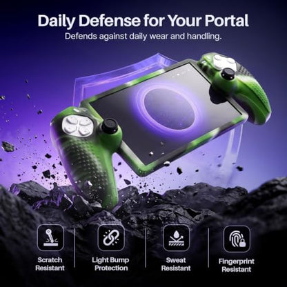 TNP Camouflage Green Silicone Case Cover Compatible with PlayStation Portal | Protective soft-grip shell for steadier handheld play; 1 flexible cover only, console and thumb grips not included - color: Camouflage Green
