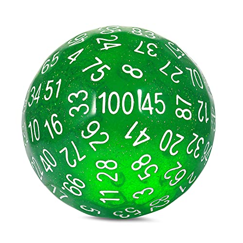 DNDND D100 Die Glitter Green 100 Sided Dice Set with Translucent Pouch for Dungeons and Dragons(Chameleon Green with White Number) - color: Glitter Green