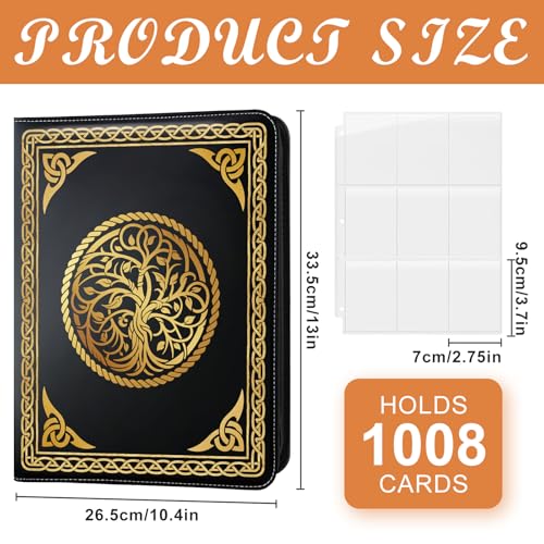 9 Pocket Trading Card Binder 1008 Cards Collection Albums with 56 Removable Sleeves Card Book Holder Leather Collection Storage Binders Compatible with TCG MTG Sport Cards(Tree of Life) - style: Tree of Life Card Albums
