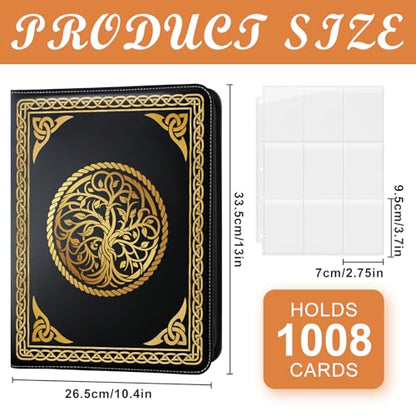 9 Pocket Trading Card Binder 1008 Cards Collection Albums with 56 Removable Sleeves Card Book Holder Leather Collection Storage Binders Compatible with TCG MTG Sport Cards(Tree of Life) - style: Tree of Life Card Albums