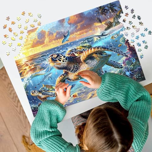 2 Pack Puzzles for Adults 1000 Pieces-Sea Turtle & Dolphins Difficult Jigsaw Puzzles for Adults,Hard Jigsaw Puzzle Decorations DIY Leisure Game Toy Suitable Family Friends(27.5x20 inches) - style: Sea Turtle & Dolphins