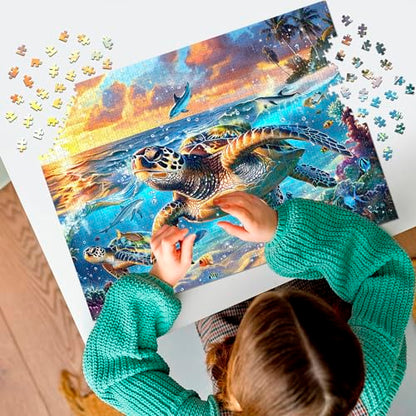 2 Pack Puzzles for Adults 1000 Pieces-Sea Turtle & Dolphins Difficult Jigsaw Puzzles for Adults,Hard Jigsaw Puzzle Decorations DIY Leisure Game Toy Suitable Family Friends(27.5x20 inches) - style: Sea Turtle & Dolphins