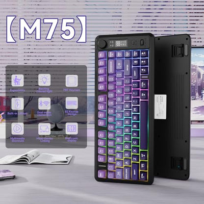 ZIYOU LANG M75 Wireless Gaming Keyboard, RGB Backlit Rechargeable 2000mAh Battery, Small Membrane But Mechanical Feel Keyboard with Smart Display & Knob, PBT Gradient keycaps for PC, MAC-Grape Purple - color: Grape Purple