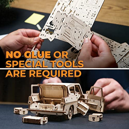 UGEARS Wooden 3D Puzzles for Adults - Flying Ford Anglia Harry Potter Puzzle 3D – Harry Potter Flying Car Building Kits for Adults DIY Model Kit with Spring Drive - style: Flying Ford Anglia