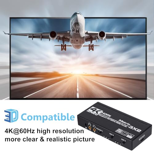 HDMI Matrix 3x2, 4K HDMI Matrix Switch 3 in 2 Out Switcher Splitter Box with EDID Extractor and IR Remote Control, Support Ultra 4K HDR, 4Kx2K@60Hz, 3D/1080P，HDMI 2.0b, HDCP 2.2