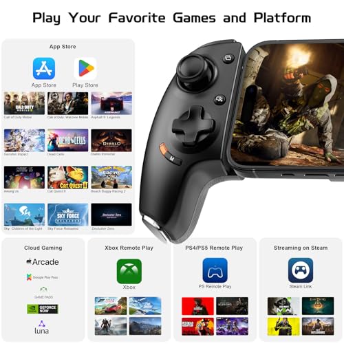 Joso USB C Mobile Gaming Controller, Plug & Play with Hall Effect Joystick/Triggers, 2 Back Buttons/3.5mm Audio Jack, for Cloud/PS/Xbox/PC Remote Play, Universal Phone Gamepad - color: Black