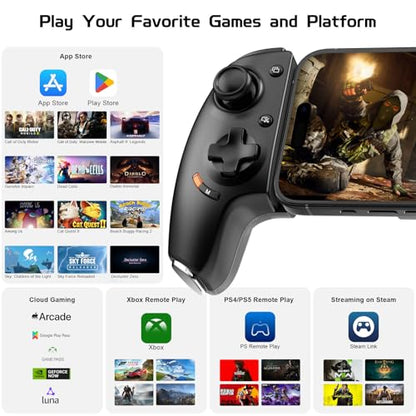 Joso USB C Mobile Gaming Controller, Plug & Play with Hall Effect Joystick/Triggers, 2 Back Buttons/3.5mm Audio Jack, for Cloud/PS/Xbox/PC Remote Play, Universal Phone Gamepad - color: Black