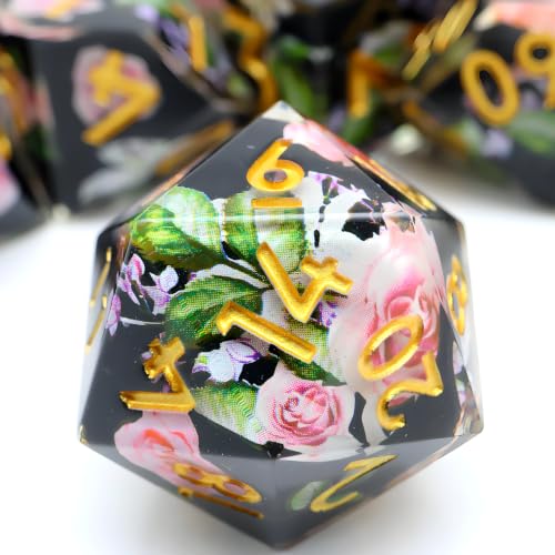 XENOLUX DND Dice Set - Sharp Edge Resin Polyhedral RPG Dice for Dungeons and Dragons Board Games, Elegant Floral Rose Design with Tin Box (L4) - color: L4