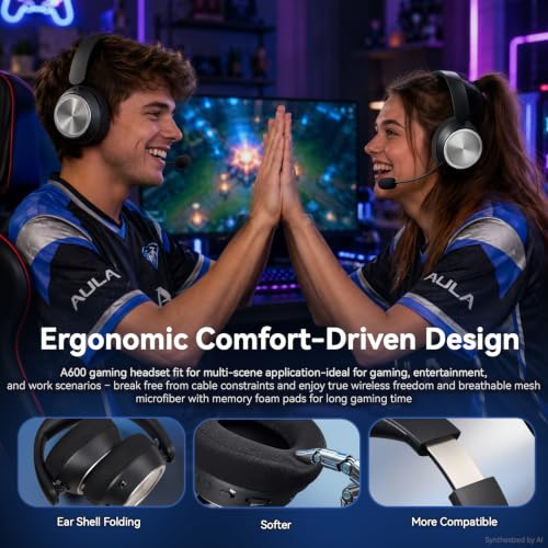 Wireless Gaming Headset with Mic Over Ear Headphones Noise Cancelling | 13Ms Latency,110H Battery,4-in-1 Connection,Foldable,Black Bluetooth Headset Headphones for PS5,Xbox,PC,PS4,Mac,Switch,Mobile