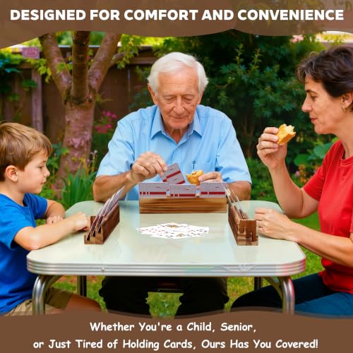 Playing Card Holder for Seniors Adults, Set of 4 Widen Card Slots Card Holders for Playing Cards, Wooden Cards Holder with Detachable Divider for Card Game Bridge Canasta Strategy - size: 1.9" x 2.1" x 11.8"