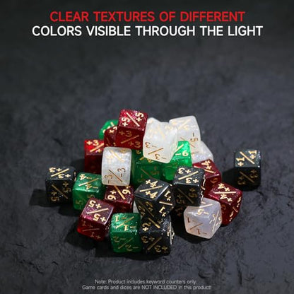 SIXPOINTS 48Pcs 12mm MTG Counter Dice Plus 1 Life Counters +1/+1 Tokens 4 Color 6 Sided Dice Set with Case for Magic The Gathering, MTG, TCG, Card Games Accessories (White &Black &Red &Green) - color: White &Black &Red &Green