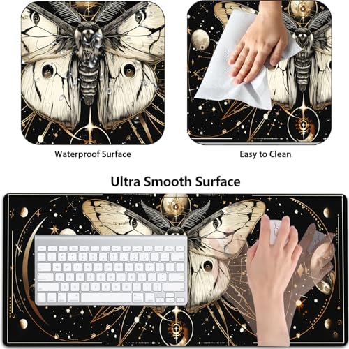 Large Gaming Mouse Pad+ Keyboard Wrist Rest Set, Ergonomics Memory Foam Mouse Mat Wrist Rest Support for Home Office, Waterproof Extended Mousepad 31.5x11.8in, Moth Black Desk Pad - color: Yvb-mousepad-9-f-164