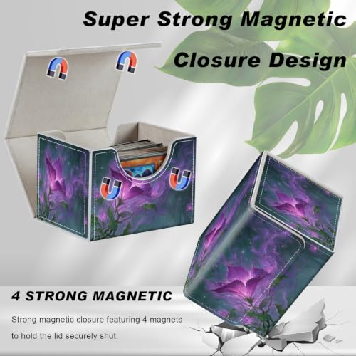 Magnetic Closure TCG Deck Box Portable Card Holder Trading Card Deck Box | PU Leather Collectible Card Case Game Trading Card Deck Box Storage Scratch Resistant Lining, Magical Purple Glowing Flower - color: Magical Purple Glowing Flower