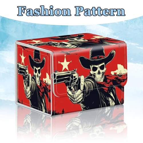 Commander Deck Box for Trading Cards - Fits 100+ Double Sleeved Cards, PU Leather MTG TCG Storage Case with Strong Magnetic Closure, Cowboy Skeleton - color: Cowboy Skeleton