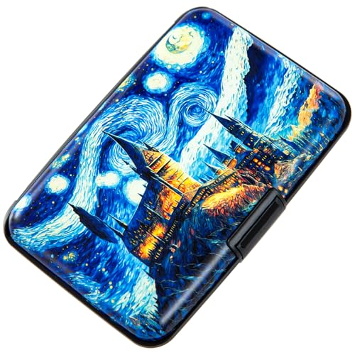 Credit Card Holder, Metal Card Wallet RFID Blocking Mini Slim Aluminum Business Hard Card Case for Women Men (Starry Night Castle) - color: Starry Night Castle