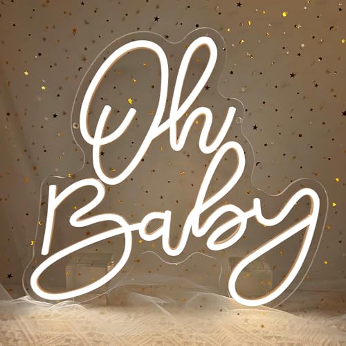 Oh Baby Neon Sign, Baby Shower LED Neon Light for Party Wall Decor Light Up Sign for Gender Reveal Birthday Party Decorations Warm White Dimmable USB Powered(14.2"*12.9") - style: Oh Baby