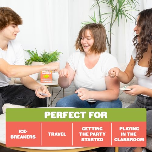 Exploding Kittens Happy Salmon Matching Card Game, 3-8 Players, Ages 6+ | Frantically shout your actions, find a matching player, complete the action, and discard your card. Fast 90-second travel fun