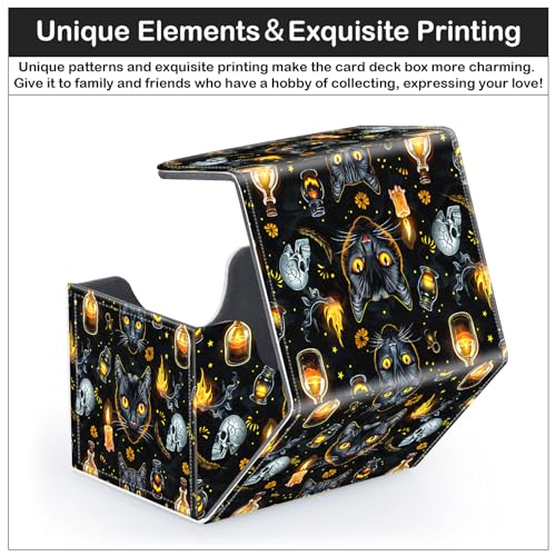 Card Deck Box for MTG Trading Cards with Magnetic Closure,Premium Card Storage Box Case Cover for TCG CCG Magic Cards,Halloween Black Cat - color: Halloween Black Cat