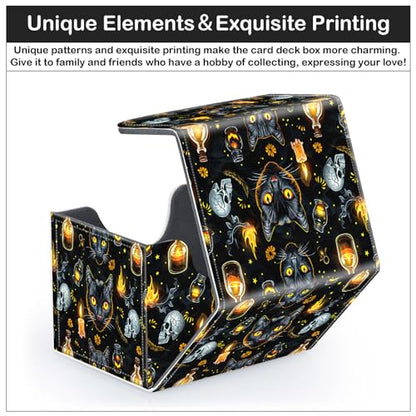 Card Deck Box for MTG Trading Cards with Magnetic Closure,Premium Card Storage Box Case Cover for TCG CCG Magic Cards,Halloween Black Cat - color: Halloween Black Cat