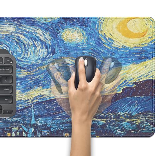 Van Gogh Starry Night Large Mouse Pad Desk Mat, 27.5x11.8in Classic Art Extended Keyboard Mousepad with Stitched Edges, Non-Slip Waterproof Rubber Base for Office, Computer & Laptop - color: Starry Night