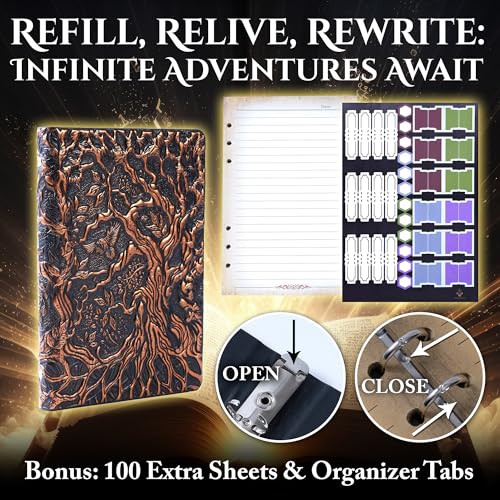 Notebook Journal, Refillable Binder for DND - 3D Tree of Life Design (A5) | A5 400 Pages (200 Sheets), Perfect for Dungeons and Dragons (D&D), Bonus Tabs and Ruler, for Players and DM's - color: Copper
