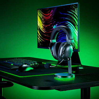 Razer Base Station V2 Chroma Headphone Headset Stand Holder: Chroma RGB Lighting - Taller Stand & Anti-Slip Ledge - USB Charging Ports - Anti-Slip Rubber Base - 3.5mm Port + Built-in DAC - Black - color: Classic Black, style: V2