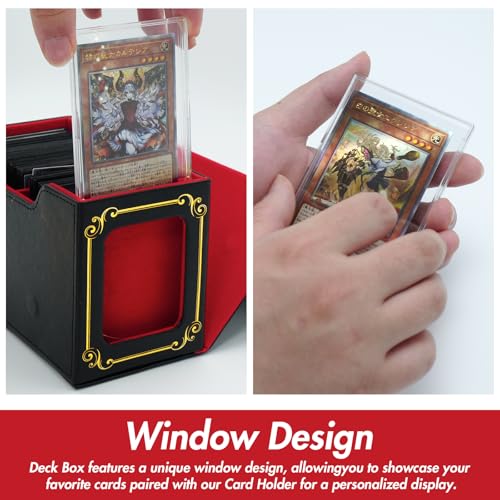 STORY OF WHITE Laser Card Deck Box | YGO MTG Organizer Holds 220+ Double Sleeved Card Storage Trading Games Leather Display Windows with magnetic cardholder - color: Black gold