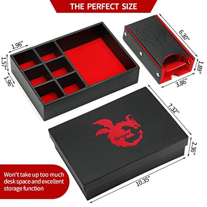 Grajar DND Dice Tray and Tower: Portable Dice Storage with Lid for Dungeons and Dragons, D&D, RPG, MTG & Table Games (Red) - color: Red