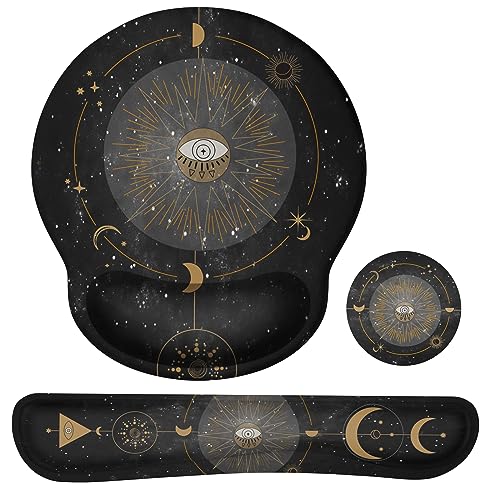 iLeadon Ergonomic Mouse Pad Set with Wrist Rest & Non-Slip Base for Home Office, Easy Typing & Pain Relief Support, Sun Moon Devil Eyes - color: Sun Moon Devil Eyes