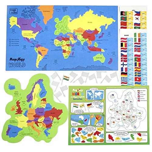 Imagimake Mapology USA & World Map Puzzle with Flags, Capitals, Stickers | Educational Toys for Ages 5-7 | Jigsaw Puzzles for Kids Ages 8-10 | Geography Toys for Age 8-13 | 6 Year Old Boy & Girl Gifts - style: USA & World Map