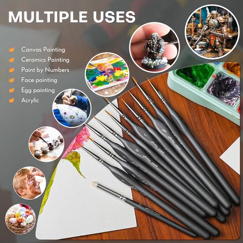 Golden Maple Miniature Paint Brushes Drybrush-10pcs Model Detail Paint Brush Set, Small Fine tip Brushes for Acrylic, Watercolor & Paint by Number, Figurine - style: 10GY