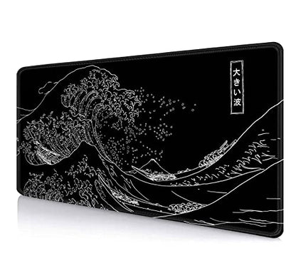 IMAYONDIA Japanese Great Wave Large Mouse Pad (35.4x15.7 in), Black Gaming Mouse Pad Anime XXL, Extended Kanagawa Mouse Mat Desk Pad, Non-Slip Rubber Base Long Computer Mice Pad - color: Japanese Great Wave