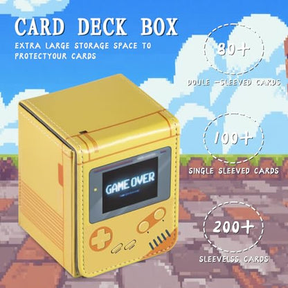 Card Deck Box Fits for YGO MTG,100+ Card Storage Box Trading Games PU Leather Storage Premium Deck Case (Game yellow) - color: Game yellow