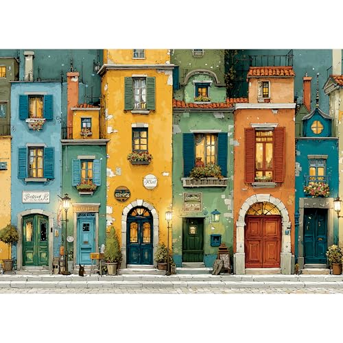 Jigsaw Puzzles for Adults 1000 Pieces Italy Town Vintage Puzzle | European Street Landscape Jigsaw Puzzle for Seniors, Puzzles With Letter on Back, 1:1 Poster, Stress Relief, Family Fun,Gifts - color: Italiano Street