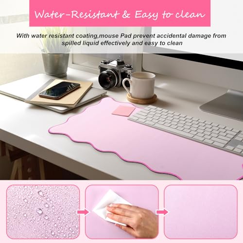 Hahafelt Scalloped Desk Mat Large Desk Pad Cute Coquette Table Mat Back to School Preppy Table Make up Pad Nonslip Graduation Gift with Stitching Waterproof Gaming(Pink,23.6 x 13.8 Inches) - color: Pink, size: 23.6 x 13.8 Inches