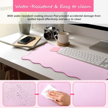 Hahafelt Scalloped Desk Mat Large Desk Pad Cute Coquette Table Mat Back to School Preppy Table Make up Pad Nonslip Graduation Gift with Stitching Waterproof Gaming(Pink,23.6 x 13.8 Inches) - color: Pink, size: 23.6 x 13.8 Inches