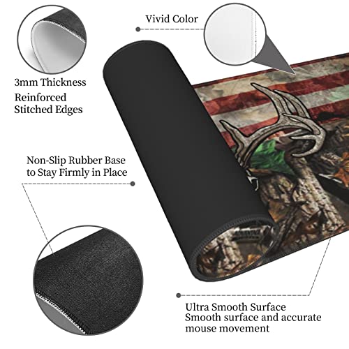 American Flag Mouse Pad XL Extended Desk Mat, Computer Mousepad | Camo Camouflage Skull Deer Non Slip Rubber, Base Stitched Edge, Gaming Pc Large Mice Pad 31.5 x 11.8 Inch - color: Black14