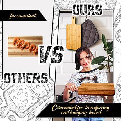 Nuenen 10 Pcs Wood Cutting Board with Handle 15.7 x 7.8 Inch Acacia Wooden Serving Kitchen Chopping Boards for Pizza, Bread, Cheese, Charcuterie, Fruit, Vegetables(Acacia) - color: Acacia, size: 15.7"L x 7.8"W