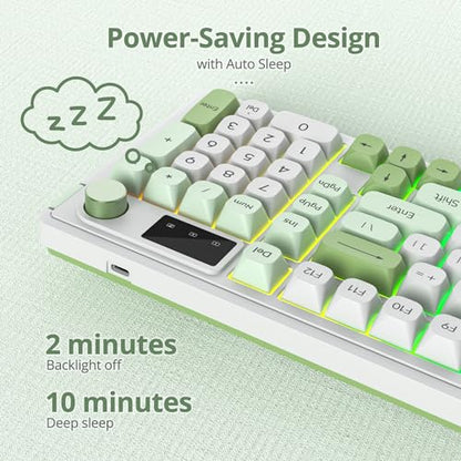 Owpkeenthy 96% Wireless Green Keyboard with Knob, 98 Keys Silent Gasket Mouted Mechanical Feeling Membrane Gaming Keyboard 3-Mode Wired/Bluetooth 5.0/2.4G for Win/Mac(98 Green) - color: 98 Green