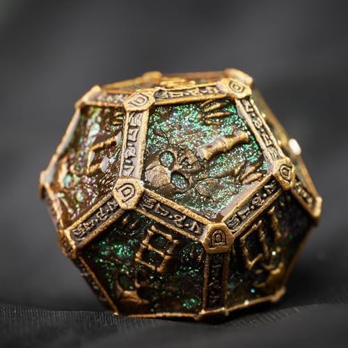 Metal DND Dice Set for D&D Dungeons and Dragons RPG Game Skull Wizard Theme Polyhedral Dice with Metal Gift Box for Dice Goblin Collectable Unique Skeleton Halloween Accessories (Green Brass) - color: Green Brass