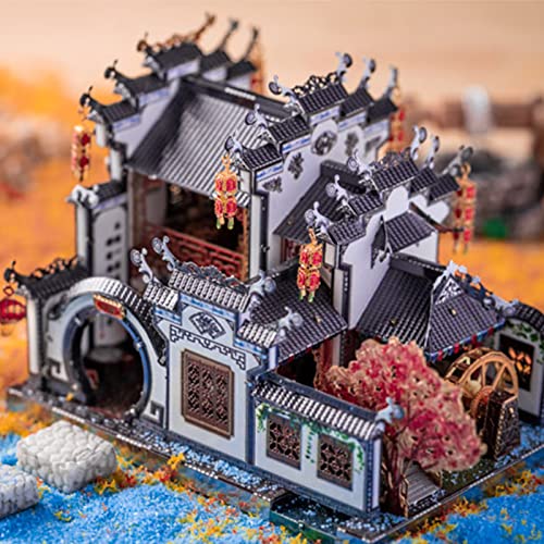 MU 3D Metal Puzzle for Adult Chinese Landscape Architecture Anhui Style Gardens, Jigsaw DIY Miniature Model Kits for Beginner Building Birthday Gift, 124pcs - color: Anhui Style