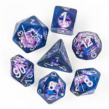 Cusdie 7-Die DND Dice, Polyhedral Dice Set Filled with Eyeball, for Role Playing Game D&D Dice (Purple Eyeball) - color: Purple Eyeball