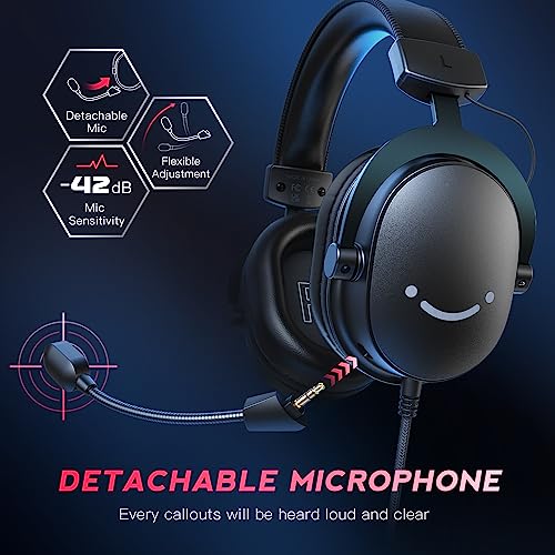 FIFINE Gaming USB Headset with 3.5mm Audio Jack, PC Over-Ear Headset with 7.1 Surround Sound, Detachable Microphone, Volume Control, Wired Headphones Black for PS5/PS4/Switch/XBOX controller H9