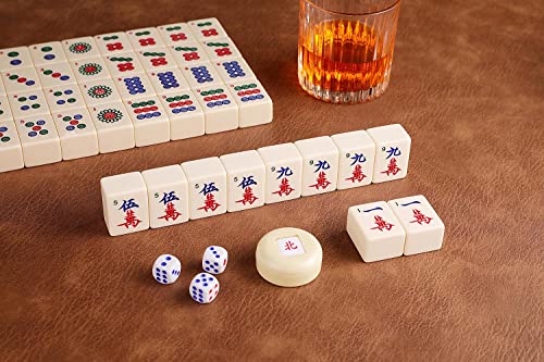 Mose Cafolo Chinese Mahjong Game Set 1.5" X-Large 144 Numbered White Ivory Color Melamine Tiles with Carrying Travel Case,Complete Majiang, Majong, Mah-Jongg Game Set - color: Ivory White Tiles
