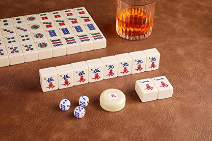 Mose Cafolo Chinese Mahjong Game Set 1.5" X-Large 144 Numbered White Ivory Color Melamine Tiles with Carrying Travel Case,Complete Majiang, Majong, Mah-Jongg Game Set - color: Ivory White Tiles