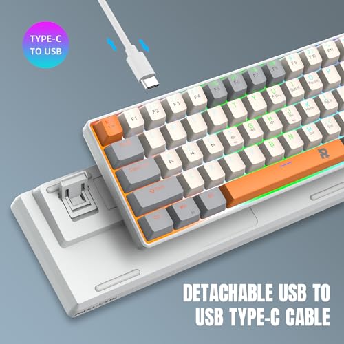 60% Mechanical Gaming Keyboard 60 Percent,LED Backlit Compact 63 Keys Mini Wired Keyboard for PC,Windows XP,Win 7/10,Vista,Me,Typist,Travel,(Grey-White-Orange, Blue Switches)