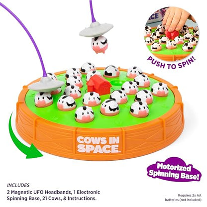 Cows in Space By Relatable - 2026 Toy of The Year Finalist, The Kid-Friendly Extraterrestrial Fun 2 Player Games - Includes 2 UFO Headbands, 1 Electronic Spinning Base, 21 Cows, and Instructions