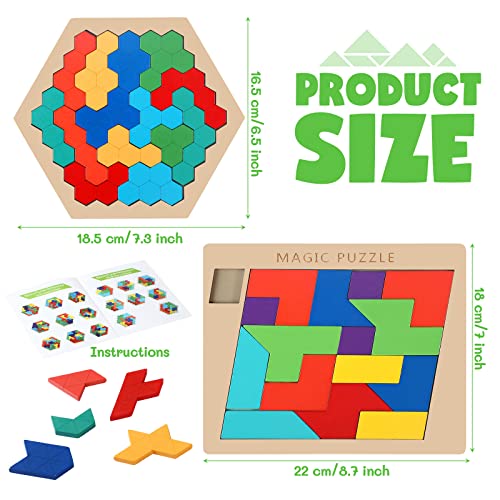 Yunsailing 3 Pack Large Wooden Blocks Puzzles Hexagon Tangram Puzzle Wooden Russian Brain Puzzles for Adult Challenge Teasers Geometric Jigsaw Logic Iq STEM Educational Gift Graduation(Fancy) - style: Fancy