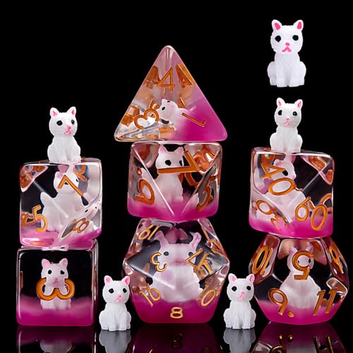 DND Resin Cat Dice Set, D&D Polyhedral Dice for Dungeons and Dragons RPG, MTG Role Playing Games D and D Dice 7pcs-Set D20 D12 D10 D8 D6 D4 - color: Cat