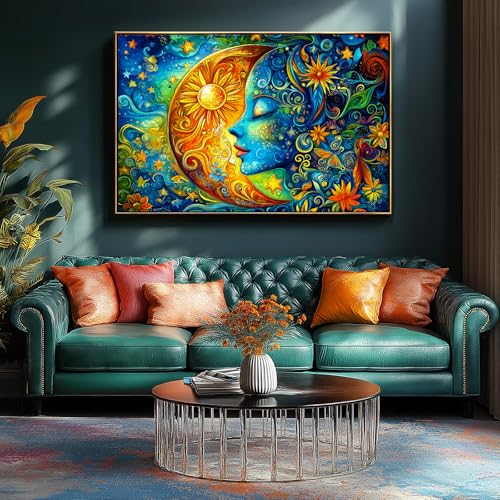 Moon Puzzles for Adults 1000 Pieces Blue Girl Face Art Flowers Puzzle for Adults Jigsaw Puzzles 1000 Pieces with Letters on Back Hard Impossible Difficult challenging Family Puzzle (27.5"x19.6") - color: Moon Puzzles